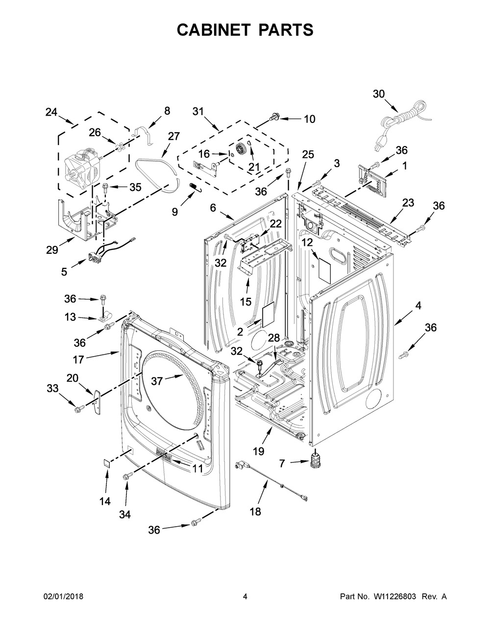 Cabinet Parts Diagram and Parts List for MGD8200FW1  Maytag Dryer