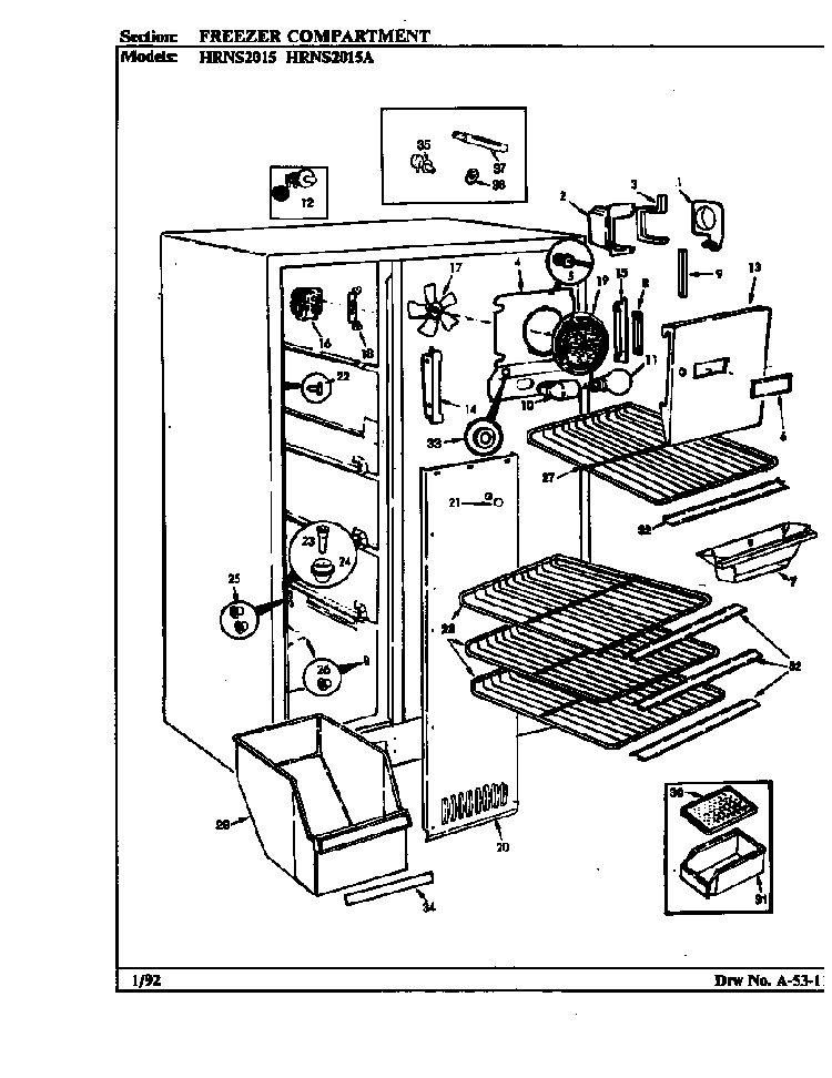 Freezer Compartment Diagram and Parts List for HRNS2015 BP04C Maytag Refrigerator