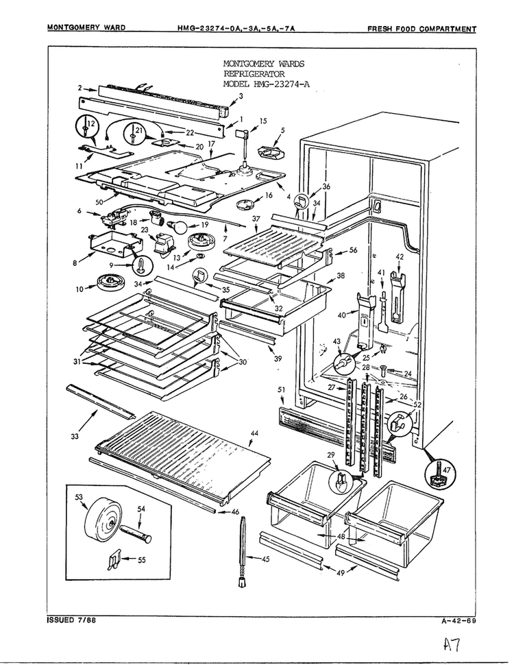 Fresh Food Compartment Diagram and Parts List for 23274A  Admiral Refrigerator