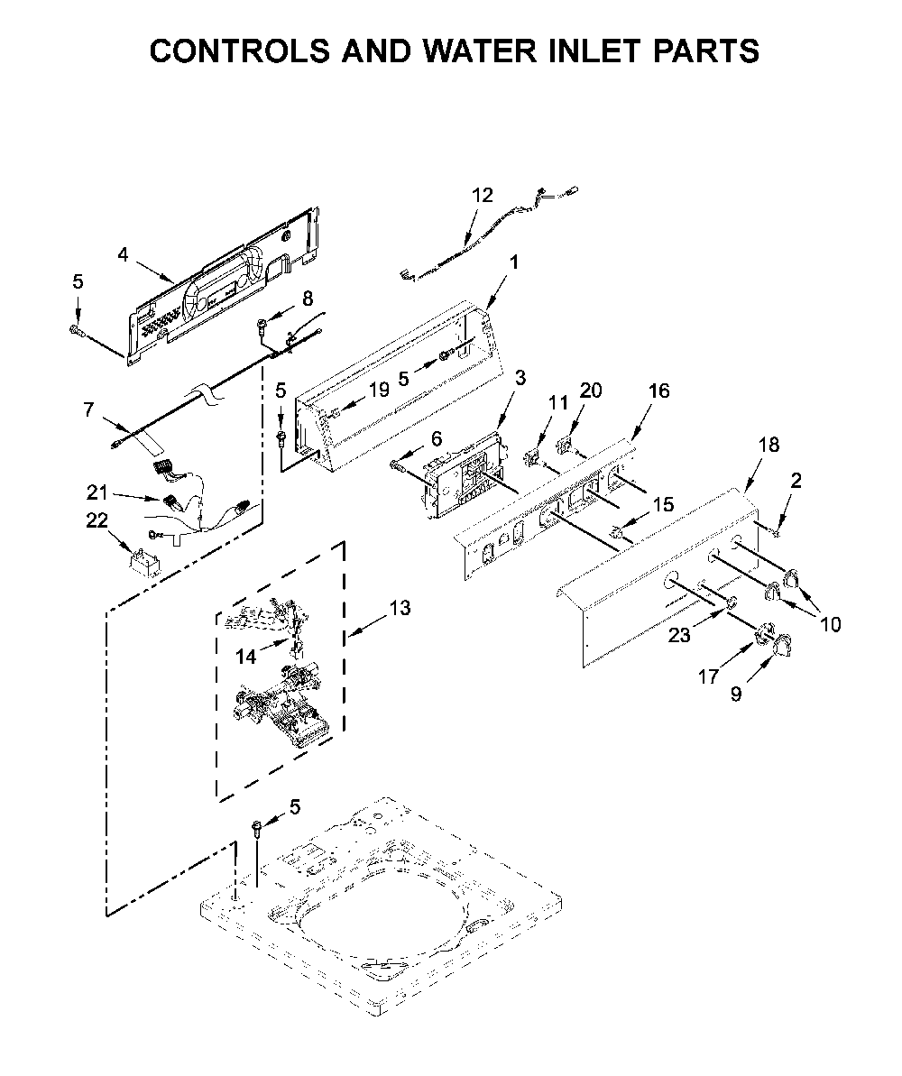 Controls and water inlet parts Diagram and Parts List for MVWP576KW1  Maytag Washer