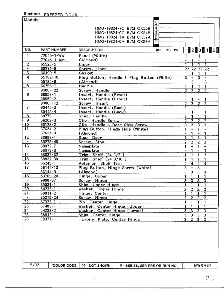 Freezer Door Page 2 Diagram and Parts List for 19824-0C  Admiral Refrigerator