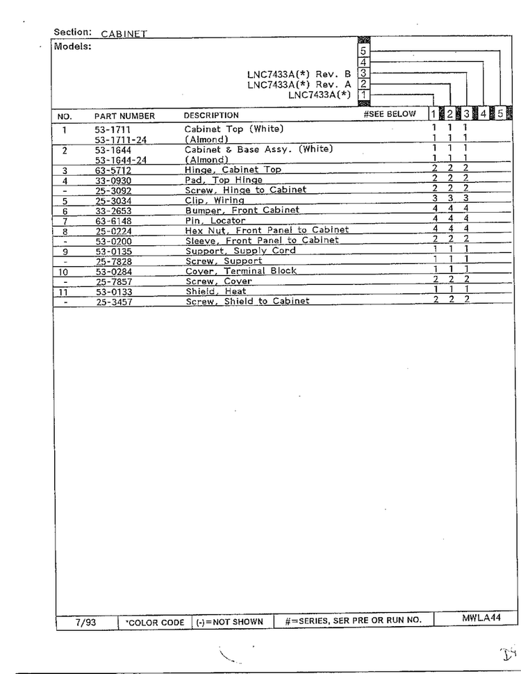 Cabinet Page 2 Diagram and Parts List for 7433A  Norge Dryer