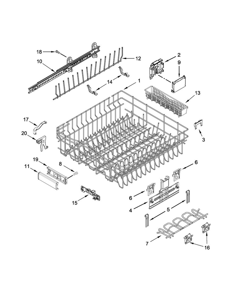 Upper Rack And Track Parts Diagram and Parts List for JDB9200CWX3  Jenn-Air Dishwasher
