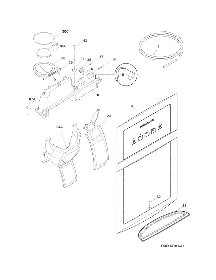 Ice & Water Dispenser Diagram and Parts List for CRSH268MS9  Crosley Refrigerator