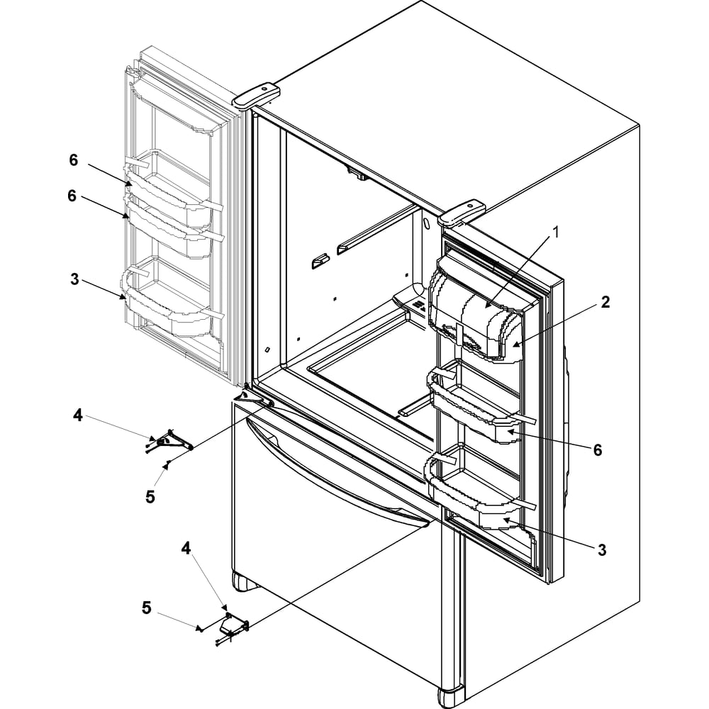 Ref Dr Storage & Center Hinges Diagram and Parts List for AFF2534FEB1  Amana Refrigerator