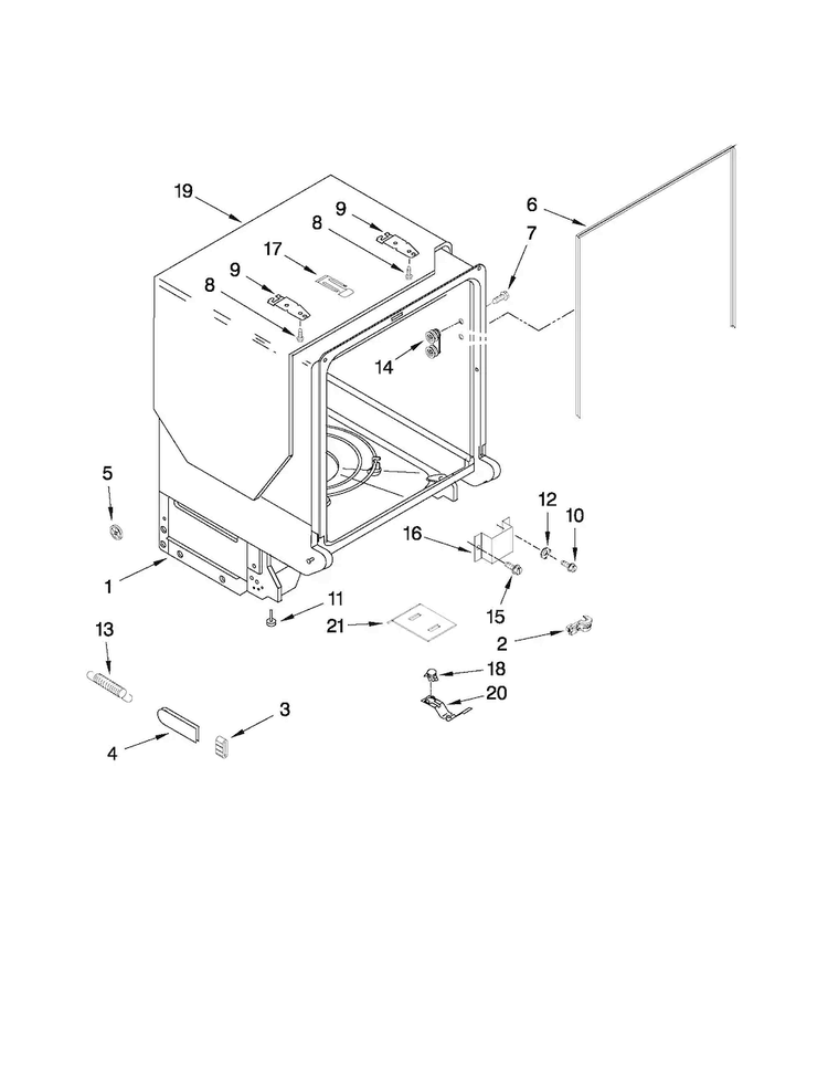 Tub And Frame Parts Diagram and Parts List for ADB1600AWW1  Amana Dishwasher