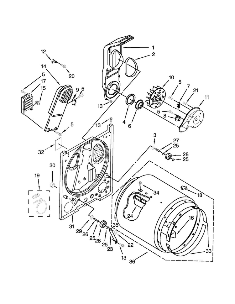 Bulkhead Parts Diagram and Parts List for 4GMEDC100YQ2  Maytag Dryer