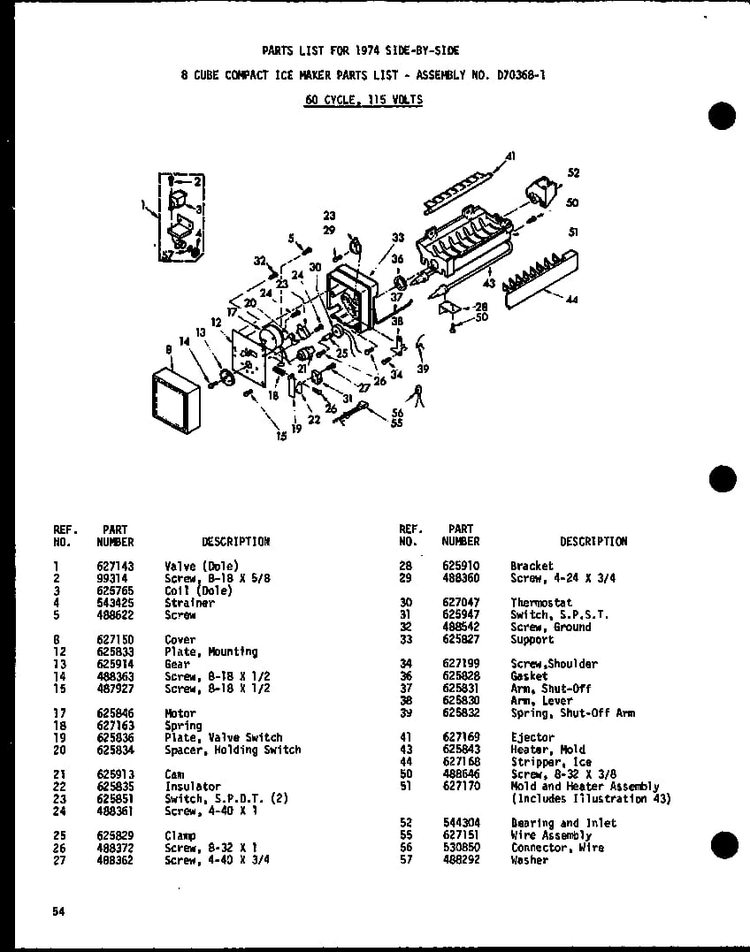 8 Cube Compact Ice Maker Diagram and Parts List for SRN22N-C-P60201-78WC  Amana Refrigerator