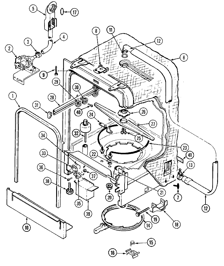 TUB Diagram and Parts List for DWU5915AAX  Maytag Dishwasher