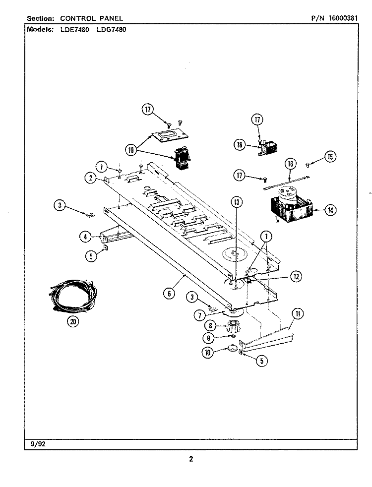 CONTROL PANEL Diagram and Parts List for LDE7480ACW  Maytag Dryer
