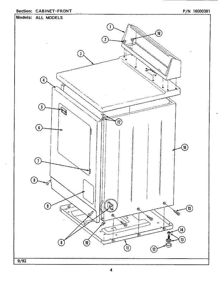 CABINET - FRONT Diagram and Parts List for LDE7480ACW  Maytag Dryer