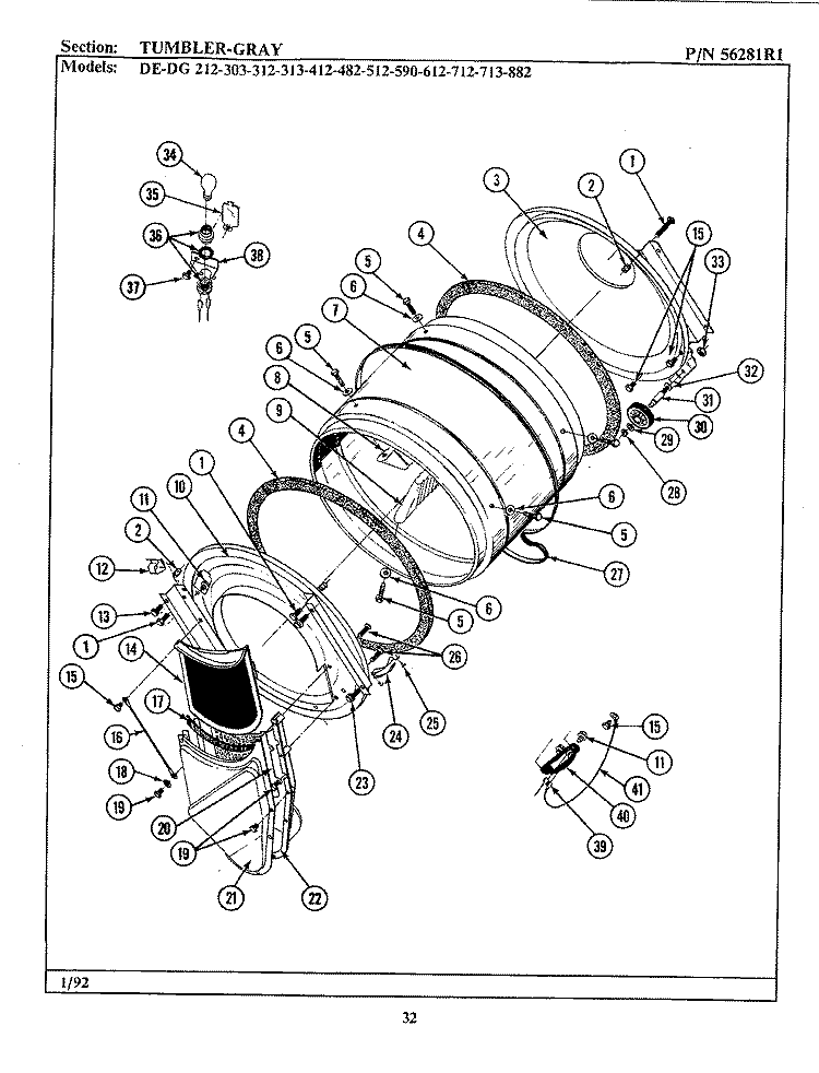 TUMBLER - GRAY Diagram and Parts List for DE212  Maytag Dryer