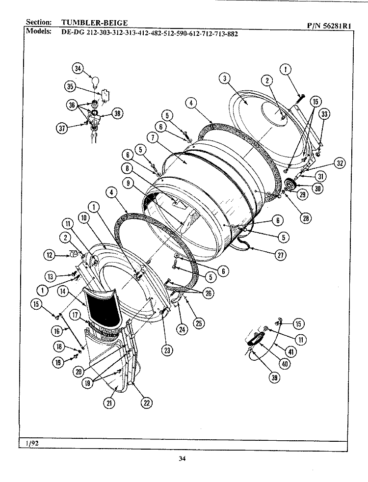 TUMBLER - BEIGE Diagram and Parts List for DE212  Maytag Dryer