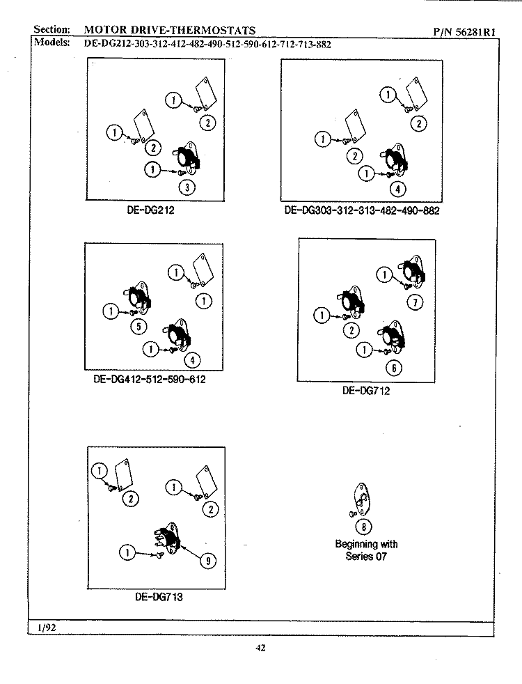 MOTOR DRIVE - THERMOSTATS Diagram and Parts List for DE212  Maytag Dryer