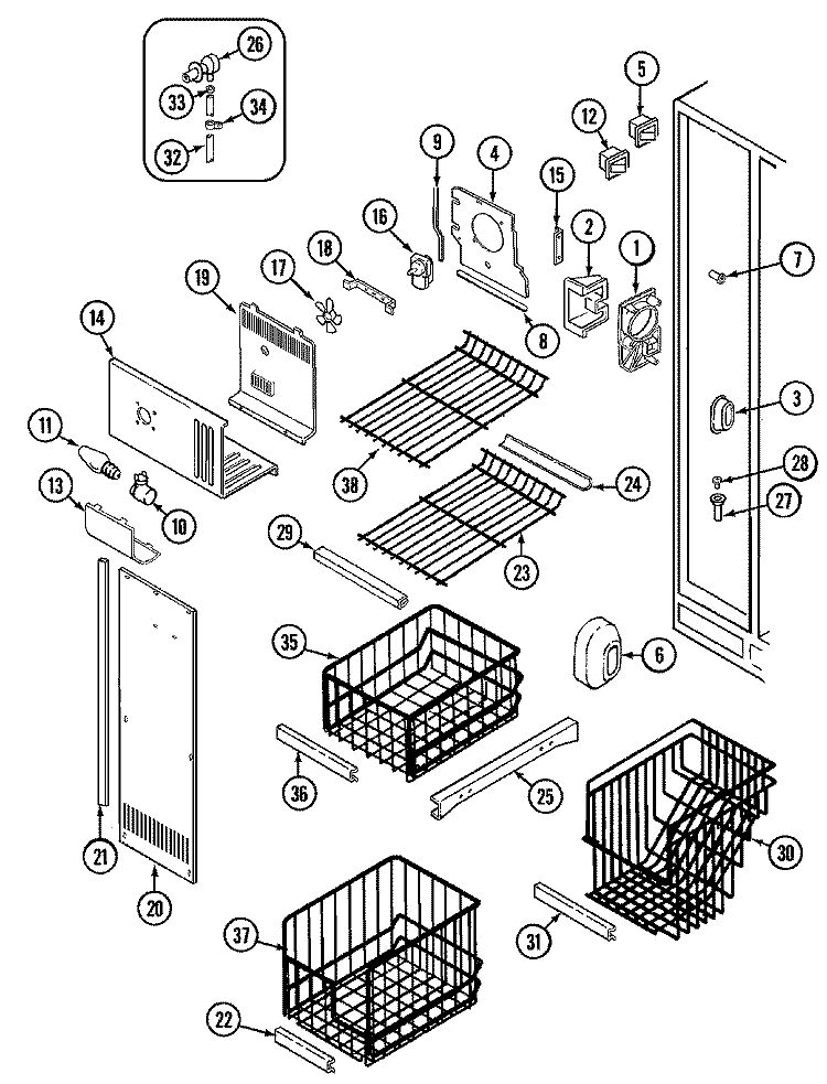 FREEZER COMPARTMENT Diagram and Parts List for KG66U50  Maytag Refrigerator