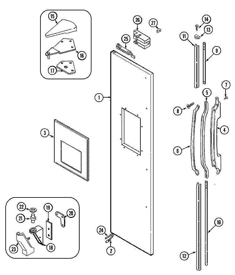 FREEZER OUTER DOOR Diagram and Parts List for RST2400FAM  Maytag Refrigerator