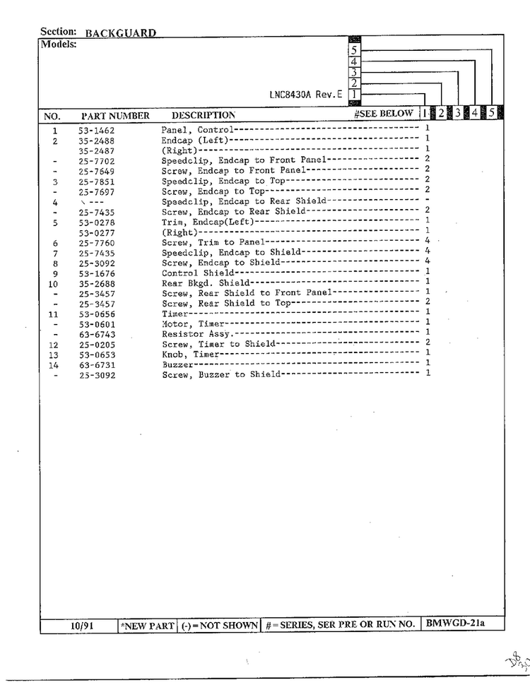 Backguard Page 3 Diagram and Parts List for 8430A REV E Norge Dryer