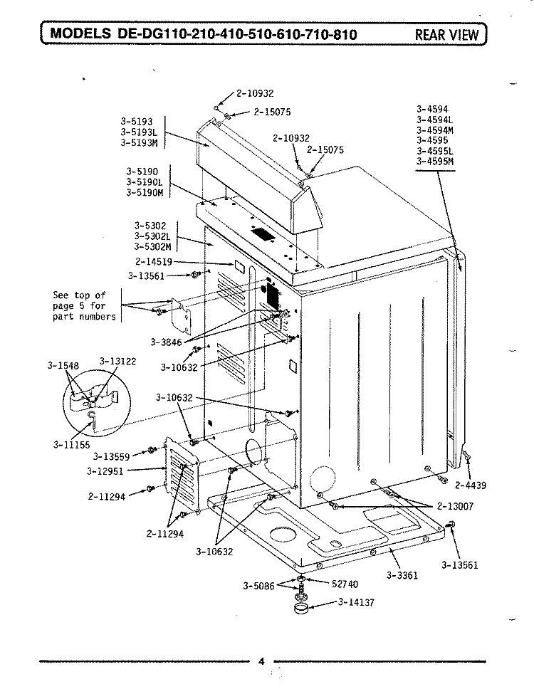 REAR VIEW Diagram and Parts List for DE210  Maytag Dryer