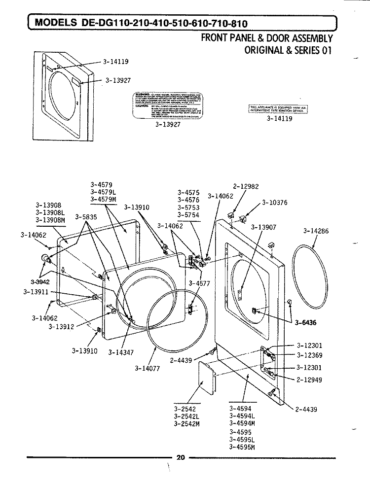 FRONT PANEL & DOOR ASSEMBLY Diagram and Parts List for DE210  Maytag Dryer
