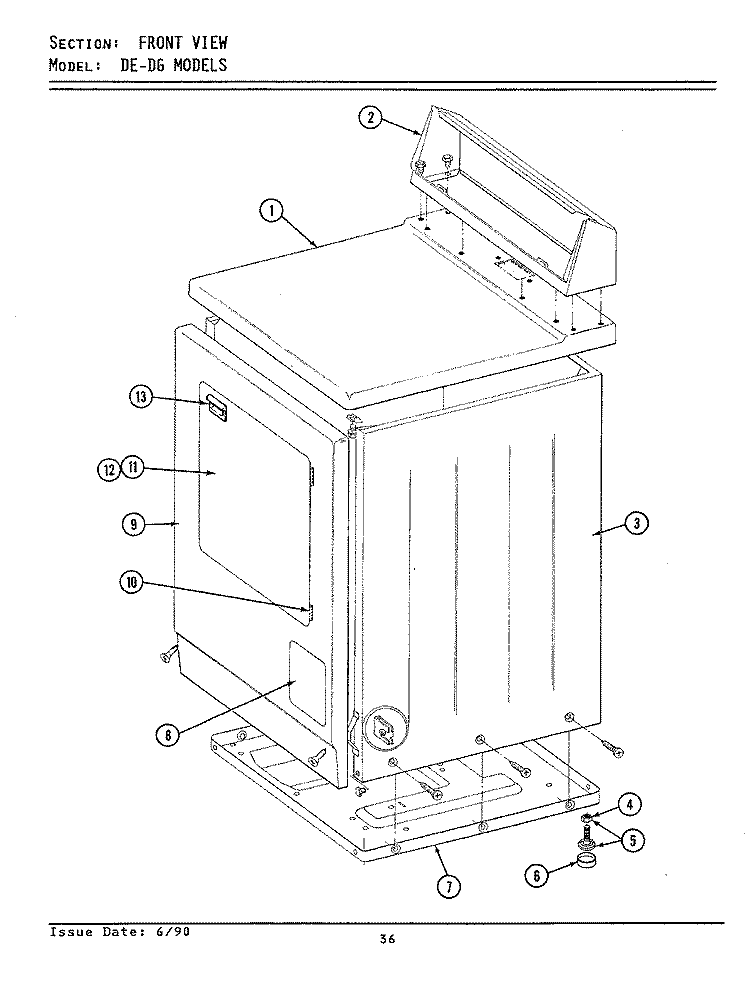 FRONT VIEW Diagram and Parts List for LDE7800  Maytag Dryer