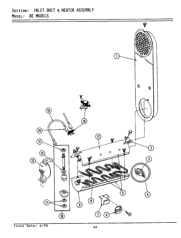 INLET DUCT & HEATER ASSEMBLY Diagram and Parts List for LDE7800  Maytag Dryer