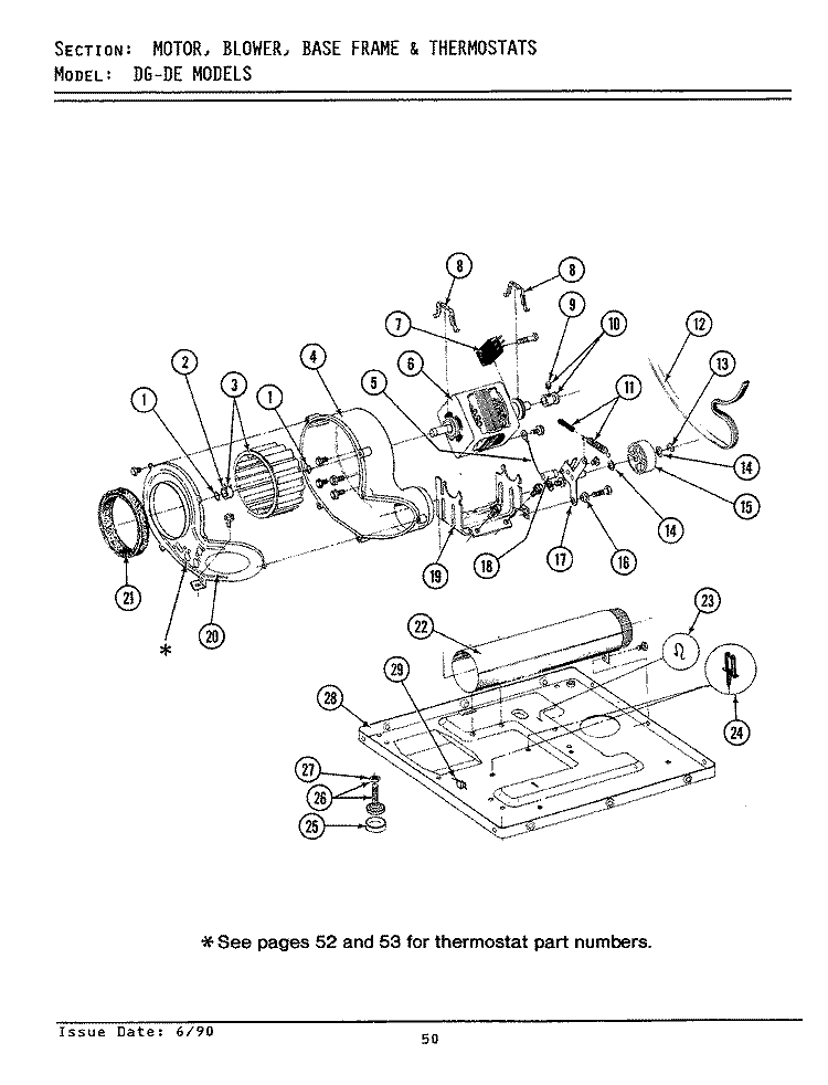 MOTOR, BLOWER, BASE FRAME & THERMOSTATS Diagram and Parts List for LDE7800  Maytag Dryer