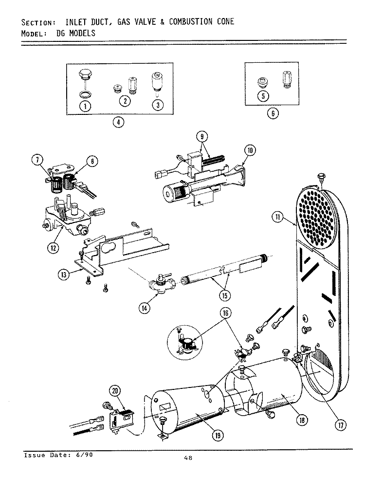 INLET DUCT, GAS VALVE & COMBUSTION CONE Diagram and Parts List for GDG8420  Maytag Dryer