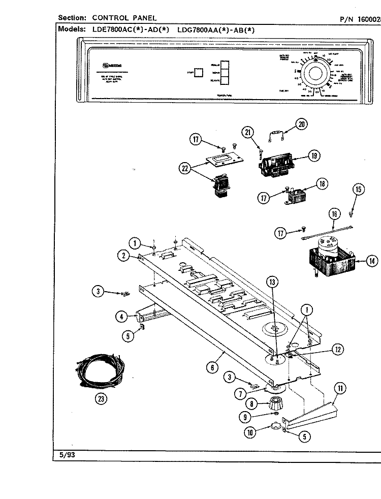 CONTROL PANEL Diagram and Parts List for LDE7800ACL  Maytag Dryer