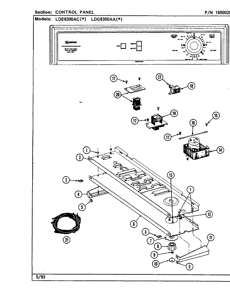 CONTROL PANEL Diagram and Parts List for LDE8300ACL  Maytag Dryer