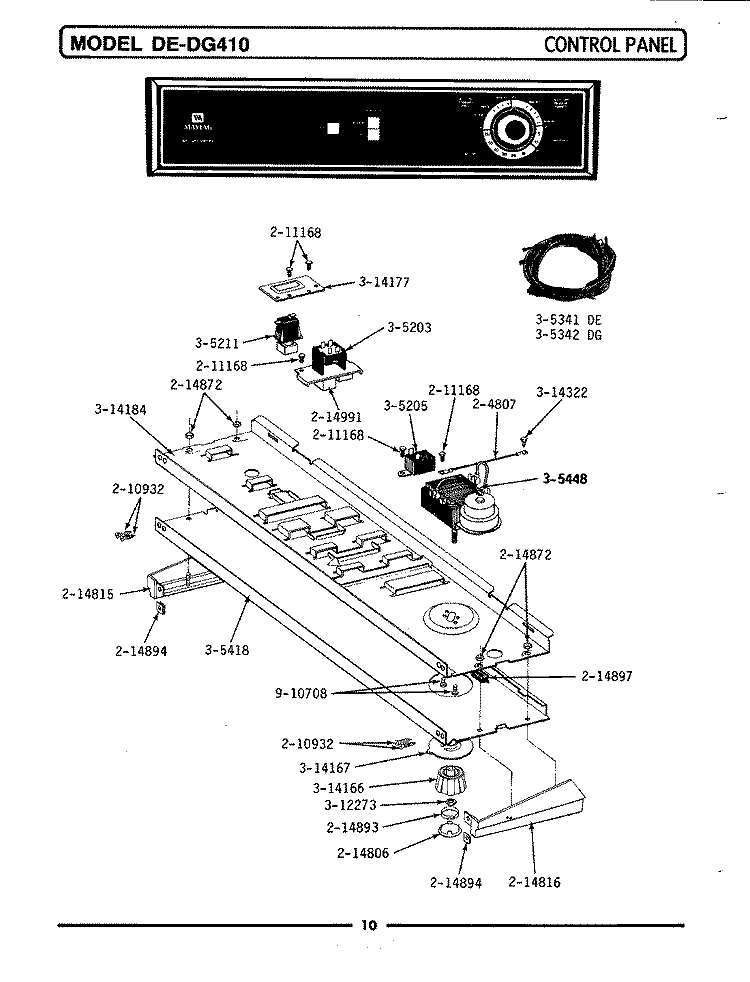 CONTROL PANEL Diagram and Parts List for LDE410  Maytag Dryer