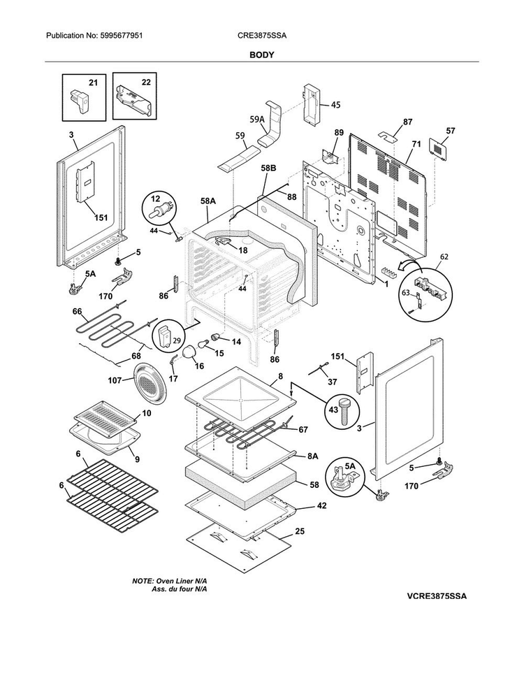 Body Diagram and Parts List for CRE3875SSA  Crosley Range