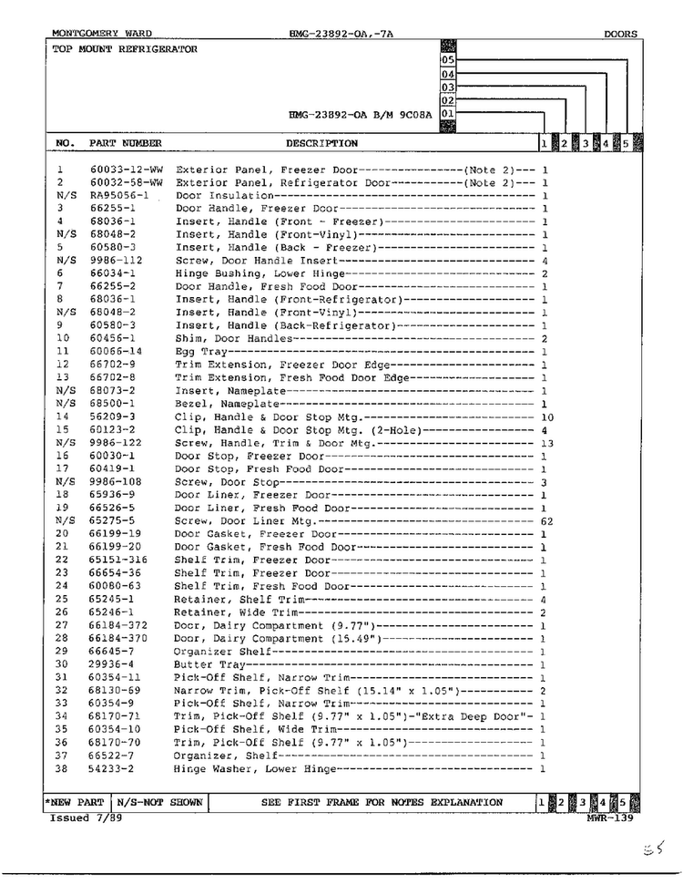 Doors Page 2 Diagram and Parts List for 23892-OA  Admiral Refrigerator