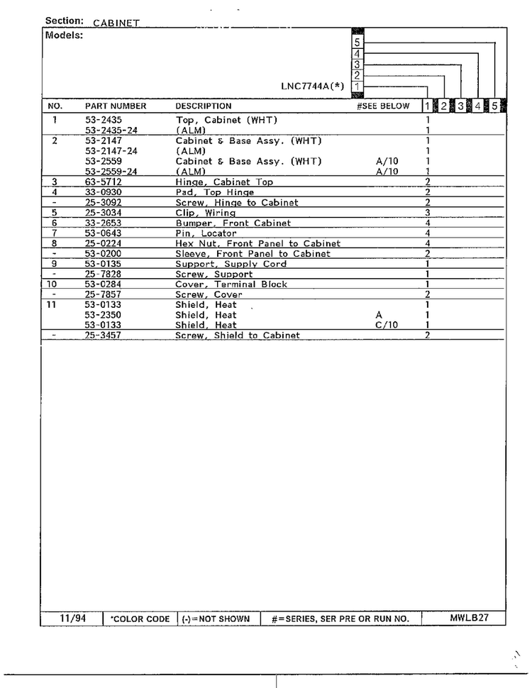Cabinet Page 2 Diagram and Parts List for 7744A  Norge Dryer
