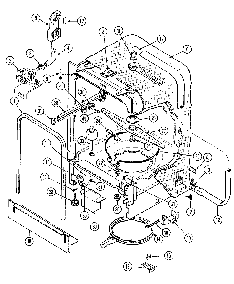 TUB Diagram and Parts List for DWU5915BAX  Maytag Dishwasher
