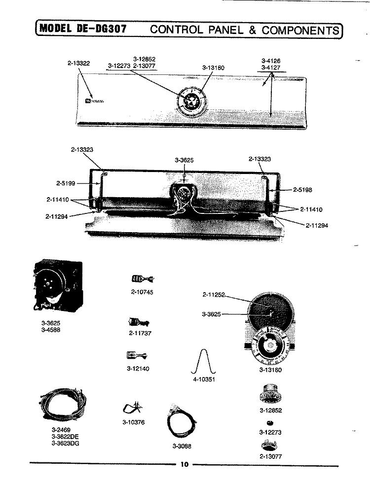 CONTROL PANEL & COMPONENTS Diagram and Parts List for DG307  Maytag Dryer