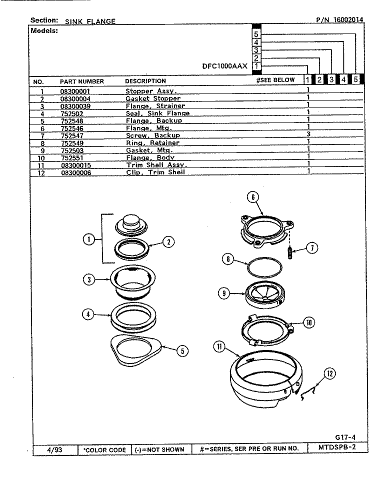 FRONT Diagram and Parts List for DFB2100ABX  Maytag Food Waste Disposer