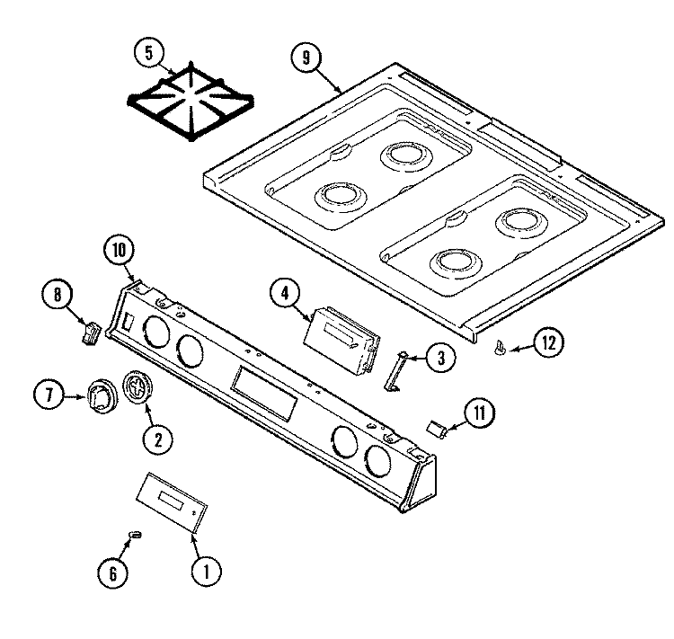 TOP ASSEMBLY Diagram and Parts List for 7458XUW  Magic Chef Range