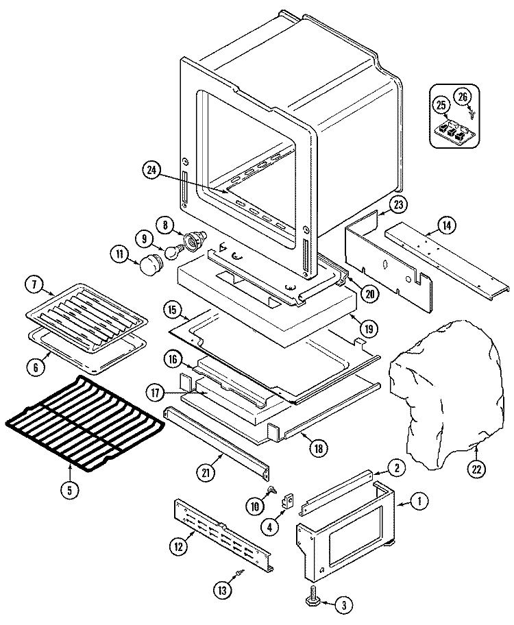 OVEN / BASE Diagram and Parts List for 6498VVD  Magic Chef Range
