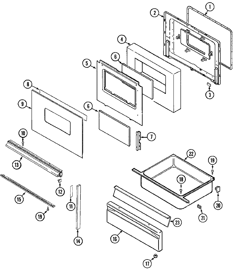 DOOR / DRAWER (SER. PRE. 30 3442XRx) Diagram and Parts List for 3442XRW  Magic Chef Range