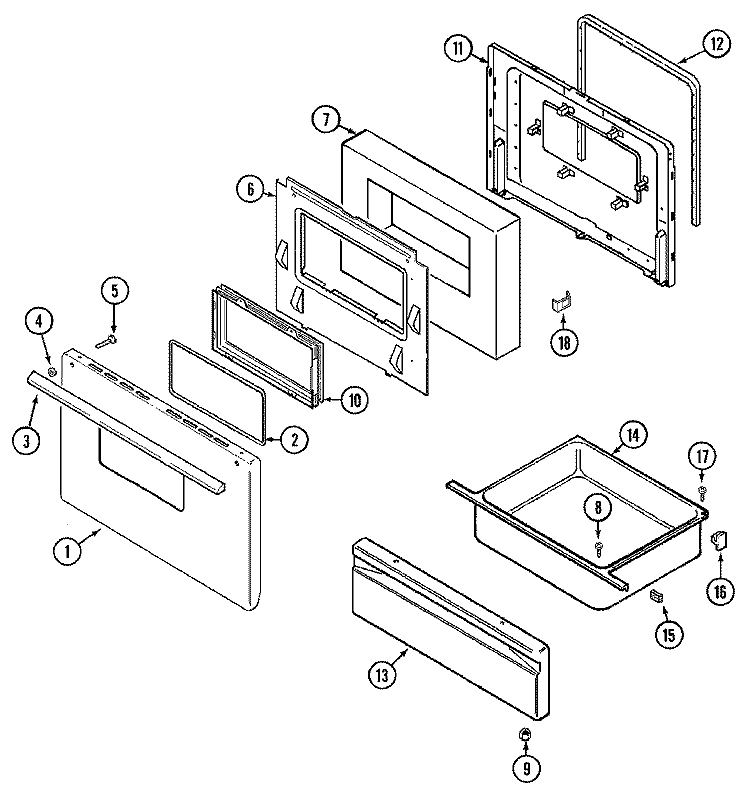 DOOR / DRAWER (SERIES 01) Diagram and Parts List for 3521WRW  Magic Chef Range