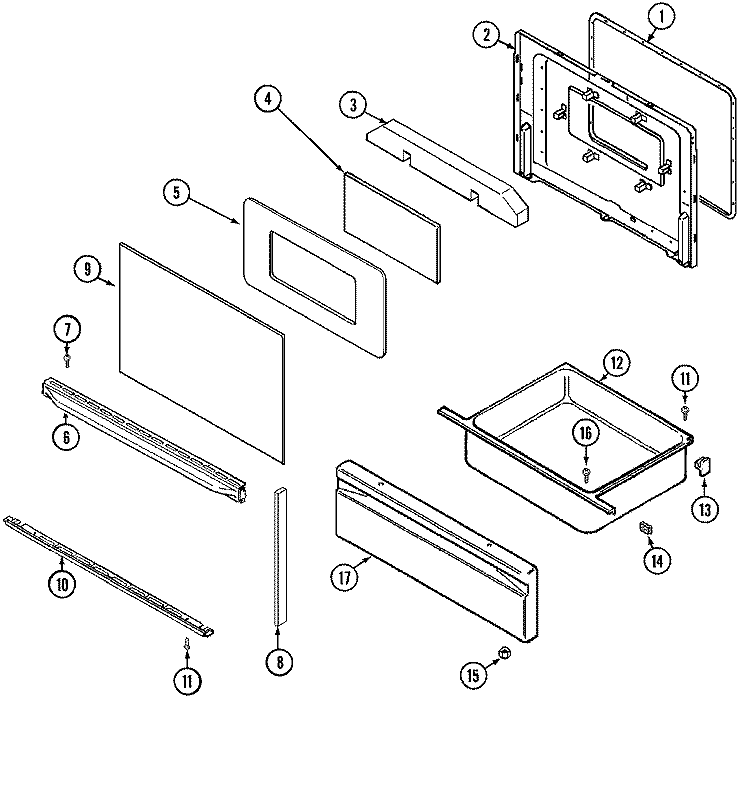 DOOR / DRAWER (SERIES 45 ``X`` DOOR) Diagram and Parts List for 3523XRA  Magic Chef Range