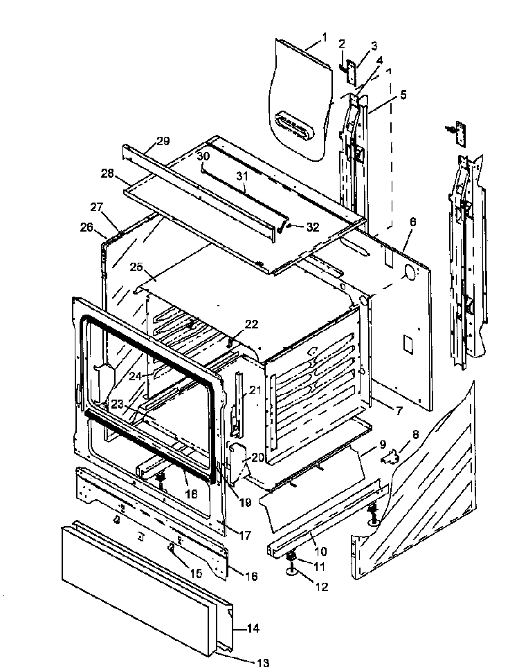 Cabinet Assembly Diagram and Parts List for SNP26CB0 P1143191NW Caloric Range