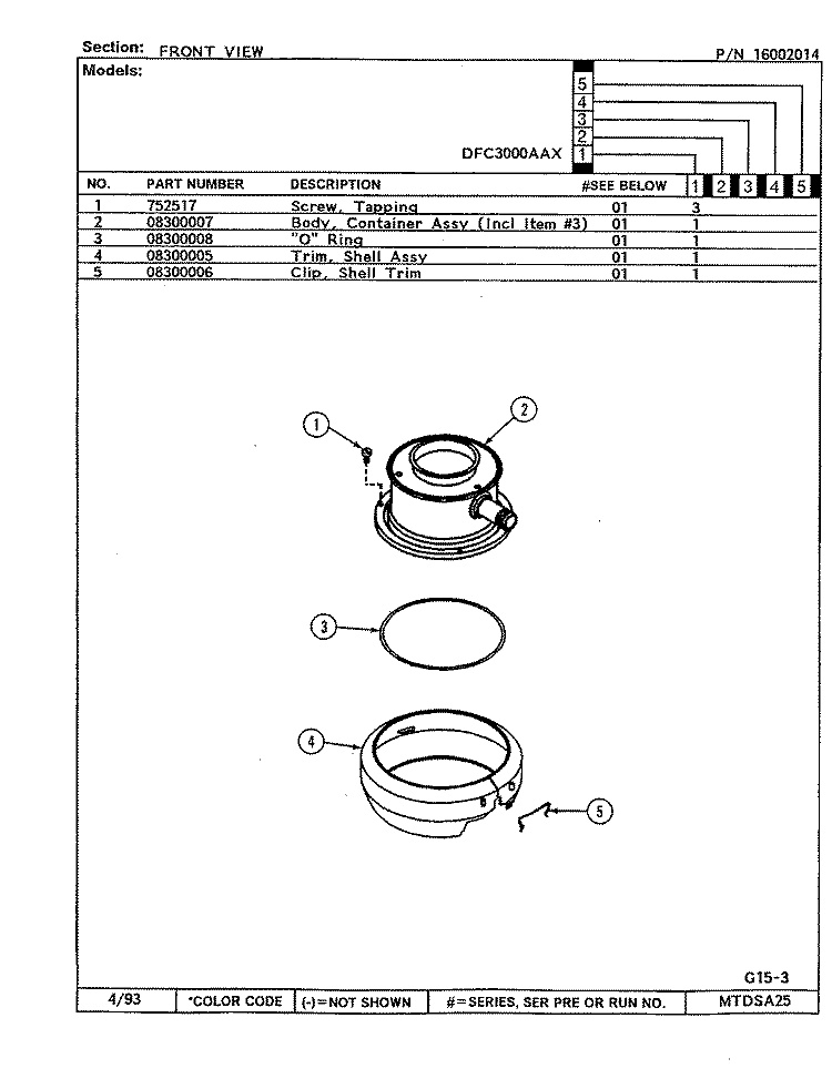 FRONT Diagram and Parts List for DFC1100AAX  Maytag Food Waste Disposer