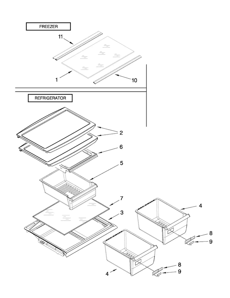 Shelf Parts Diagram and Parts List for A8RXCGFXS02  Amana Refrigerator