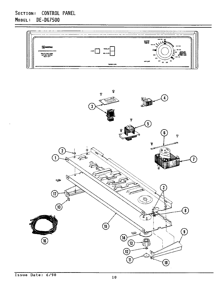 CONTROL PANEL Diagram and Parts List for DG7500  Maytag Dryer