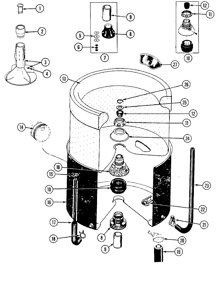 TUB - INNER & OUTER Diagram and Parts List for LSE7800AGE  Maytag Washer Dryer Combo