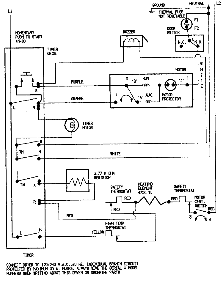 WIRING INFORMATION Diagram and Parts List for CDE20T6WC  Crosley Dryer