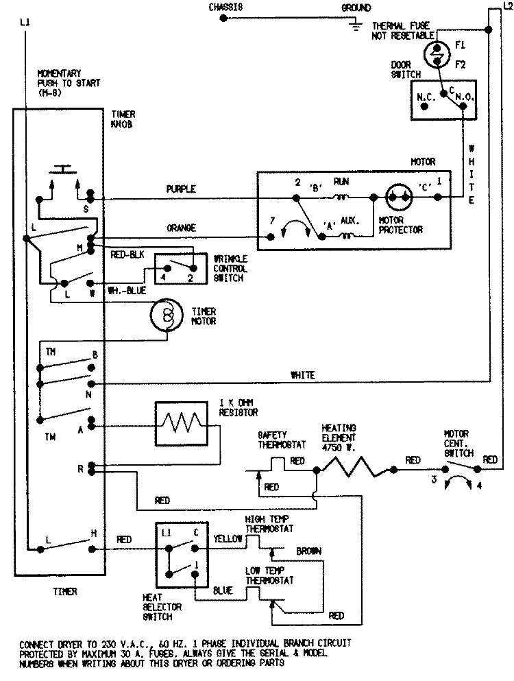 WIRING INFORMATION Diagram and Parts List for HDE2000KH  Maytag Dryer
