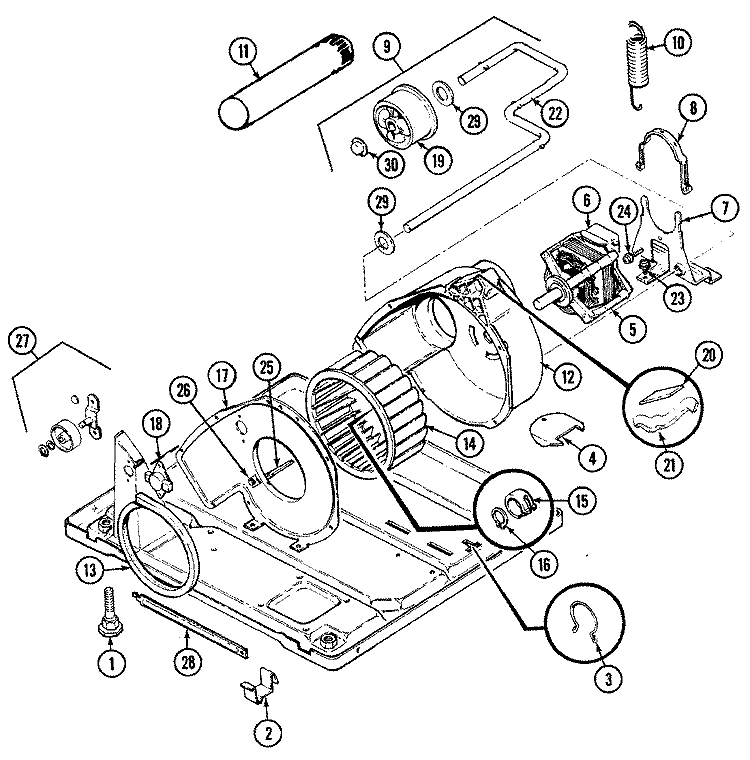 MOTOR & DRIVE Diagram and Parts List for HDE2000KH  Maytag Dryer