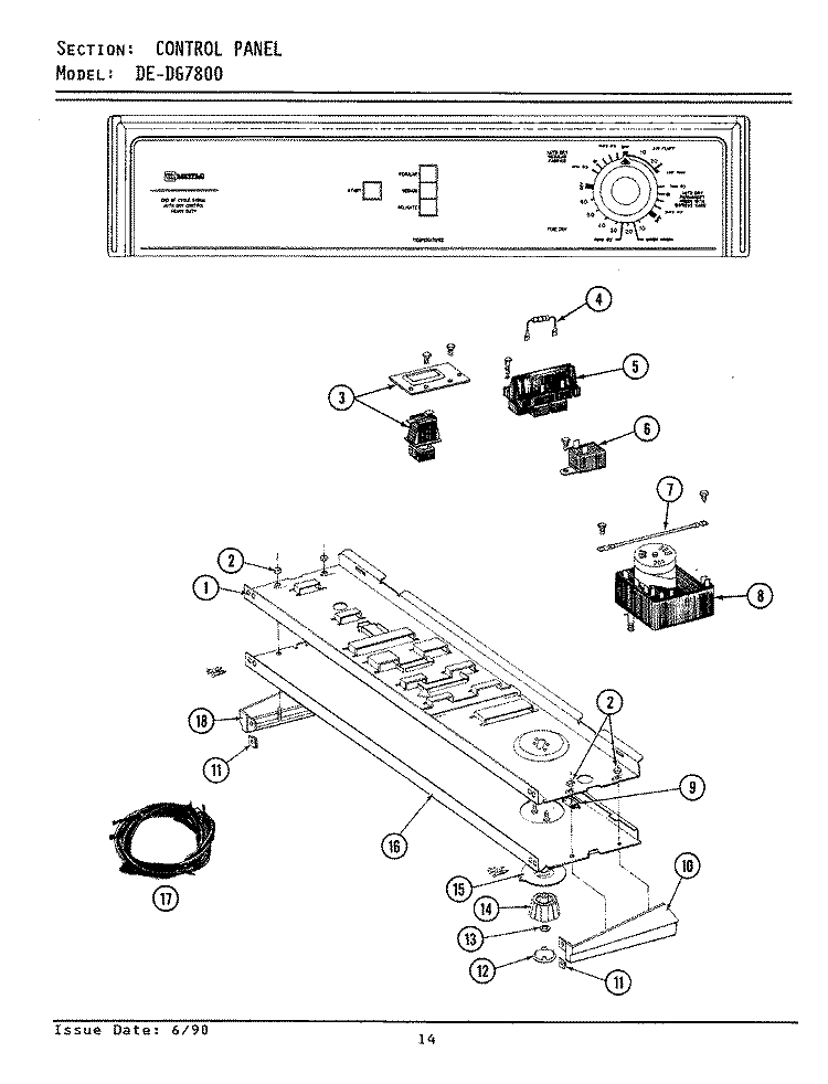 CONTROL PANEL Diagram and Parts List for LDE7800  Maytag Dryer